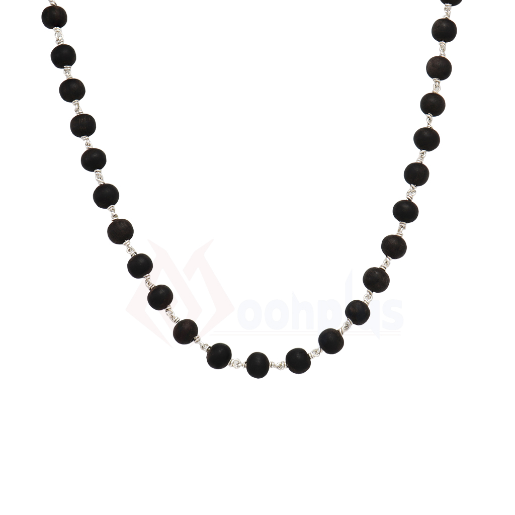 Silver Tied Ebony Beads Mala  Karungali Malai 8 mm