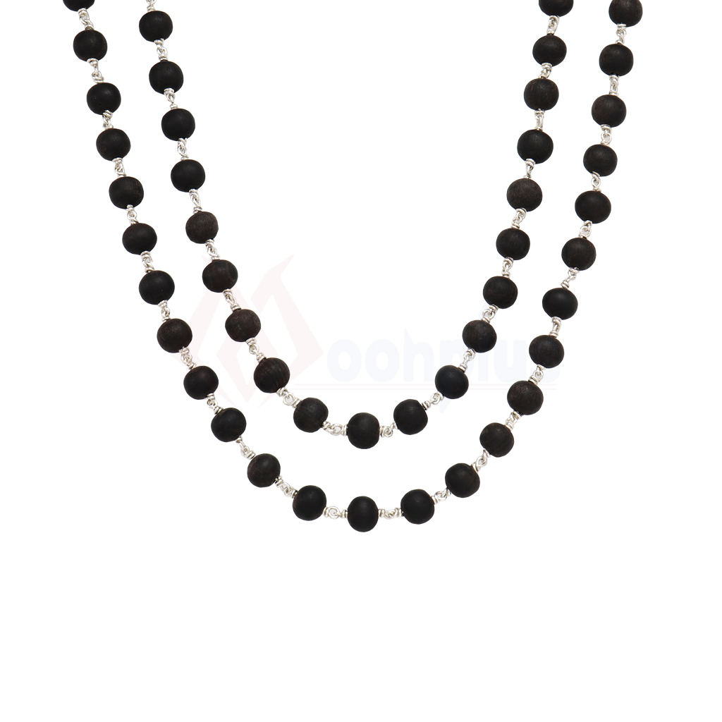 Silver Tied Ebony Beads Mala  Karungali Malai 8 mm