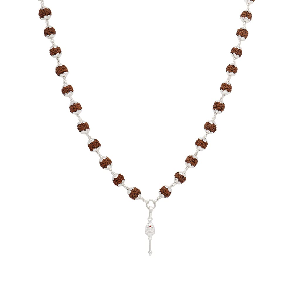Silver Caped Rudraksha Mala with Vel Pendent