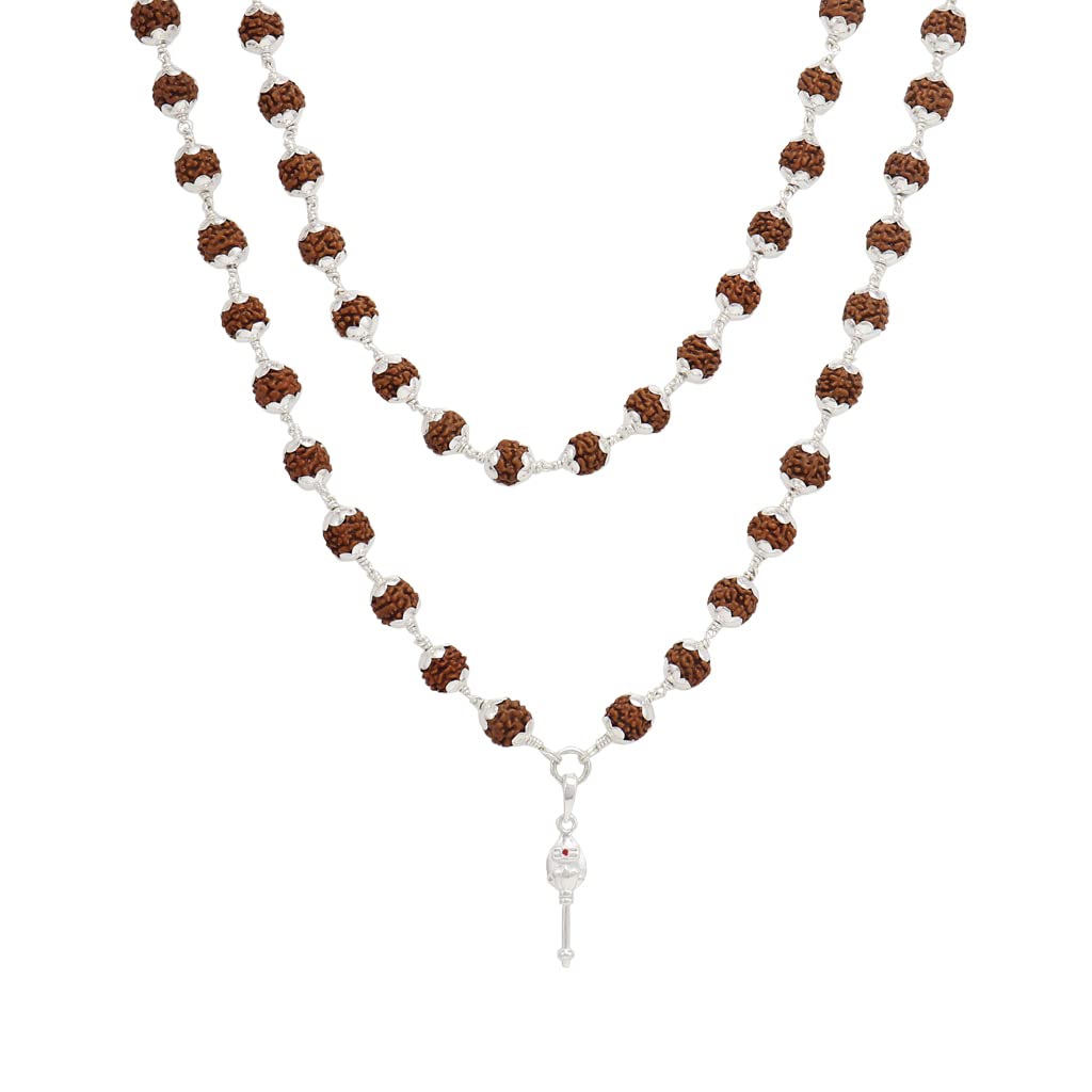 Silver Caped Rudraksha Mala with Vel Pendent