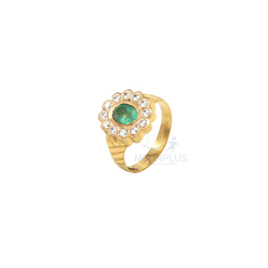 Classy Green & White Stone Gold Ring
