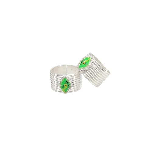 Silver Toe ring, Metti with Green Enamel Design