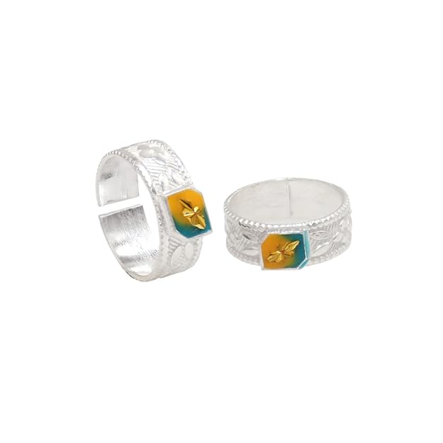 Silver Toe ring, Metti with Enamel Design