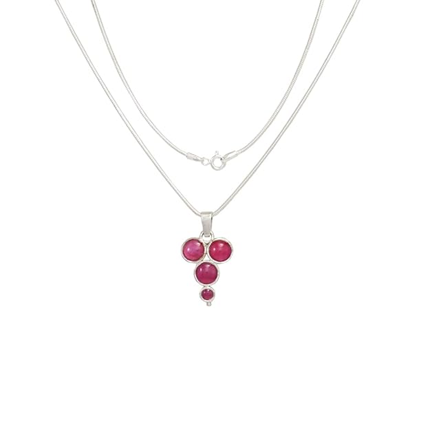 Silver Chain with Red Stone Pendent
