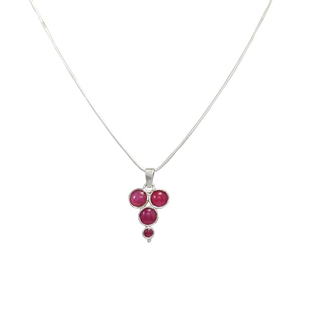 Silver Chain with Red Stone Pendent